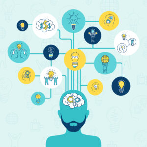 A person and the desciption of ideas, brain.