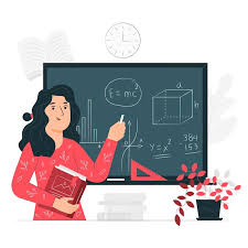 teacher A teacher in a red dress teaching maths with a book in her hand.and